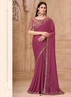 mulbery georegtte sequince & resham work brocade silk blend designer blouse party wear saree 1