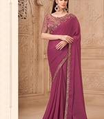 mulbery georegtte sequince & resham work brocade silk blend designer blouse party wear saree