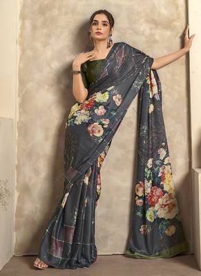 gray satin silk blend digital printed saree 1