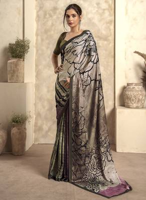 multicolour satin silk blend digital printed saree 1