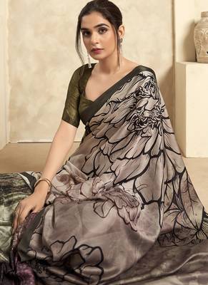 multicolour satin silk blend digital printed saree 2