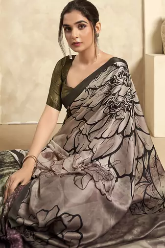 multicolour satin silk blend digital printed saree