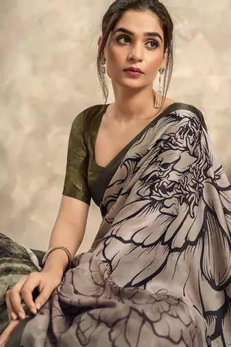 multicolour satin silk blend digital printed saree