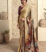 cream satin silk blend digital printed saree