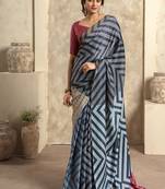 navy blue satin silk blend digital printed saree