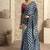 navy blue satin silk blend digital printed saree