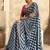 navy blue satin silk blend digital printed saree