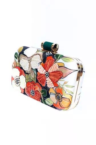 Black floral embroidered clutch