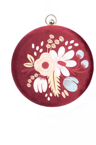 Maroon floral embroidered clutch