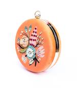 Orange floral embroidered clutch