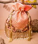 Pink floral embroidered potli bag