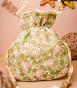 Pink embroidered potli bag