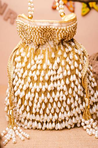 Beige pearl potli bag