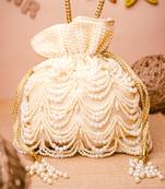 White pearl embroidered potli bag