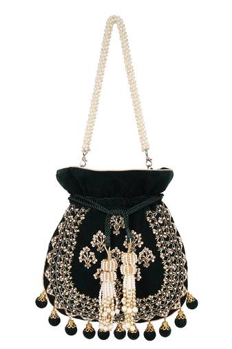 Bottle green sequin embroidered potli bag
