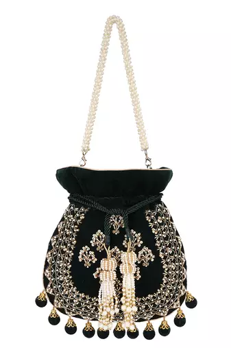 Bottle green sequin embroidered potli bag