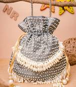 Grey pearl embroidered potli bag
