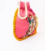 Pink embroidered potli bag