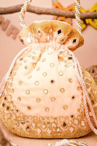 Peach mirror embroidered potli bag