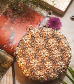 Peach floral embroidered clutch