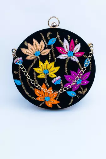 Black floral embroidered clutch