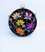 Black floral embroidered clutch