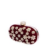 Maroon floral embroidered clutch