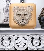 Yellow embroidered clutch