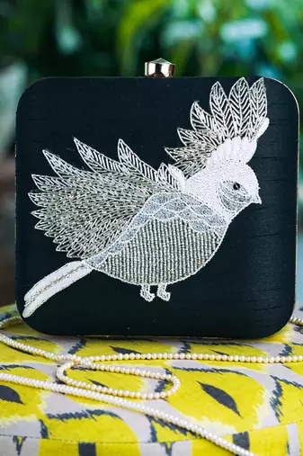 Black embroidered clutch