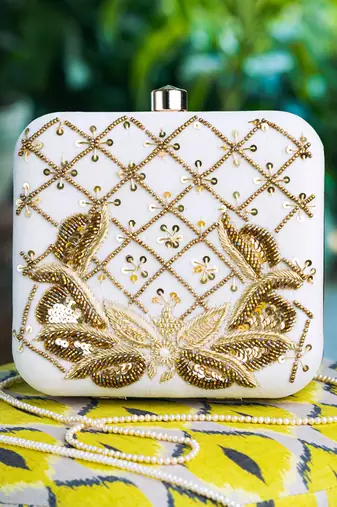 White sequin embroidered clutch