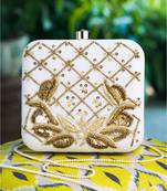 White sequin embroidered clutch