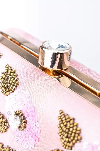 Pink floral embroidered clutch