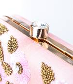 Pink floral embroidered clutch