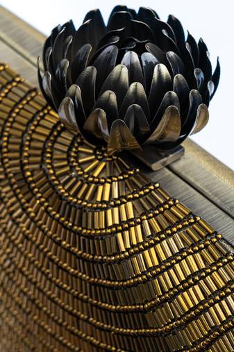 Copper embroidered clutch