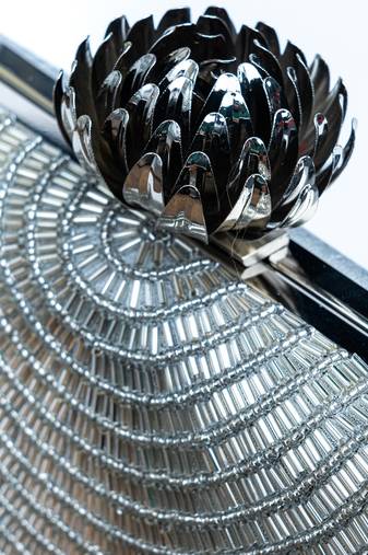 Silver embroidered clutch