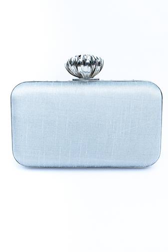 Silver floral embroidered clutch