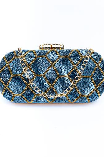 Blue embroidered clutch