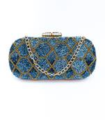Blue embroidered clutch