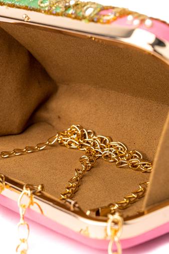 Pink floral embroidered clutch