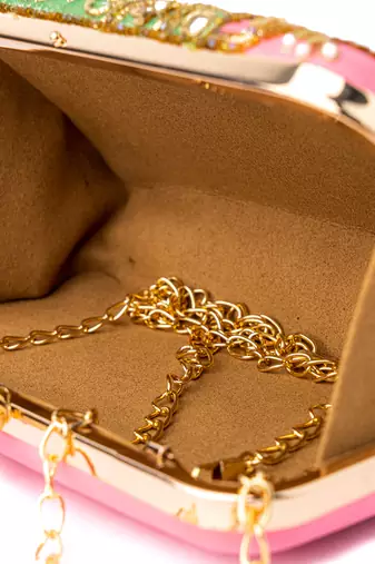 Pink floral embroidered clutch