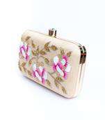 Beige floral embroidered clutch