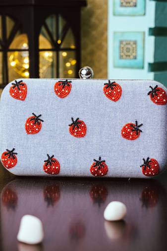 Blue strawberry Printed clutch
