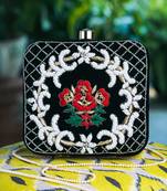 Black floral embroidered clutch