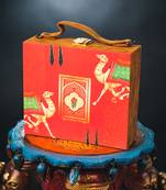 Red animal printed clutch