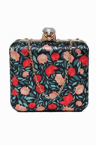 Black customised floral embroidered clutch