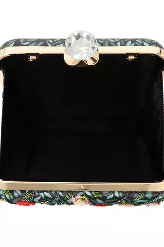 Black customised floral embroidered clutch