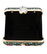 Black customised floral embroidered clutch