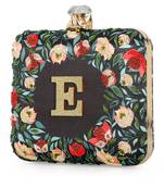 Black floral embroidered customised ' E ' clutch
