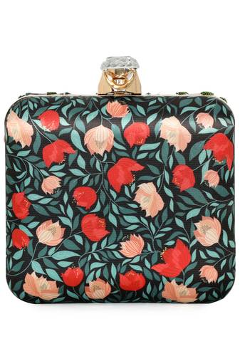 Black customised floral embroidered clutch