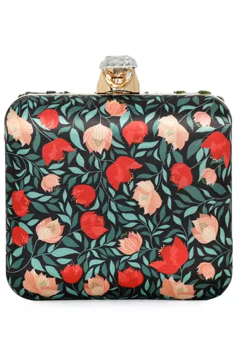 Black customised floral embroidered clutch